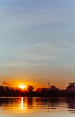 Sunrise. Dawn over the river. 