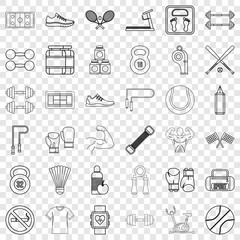 Treadmill icons set. Outline style of 36 treadmill vector icons for web for any design