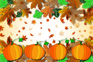 beautiful background with orange pumpkin, beautiful autumn background