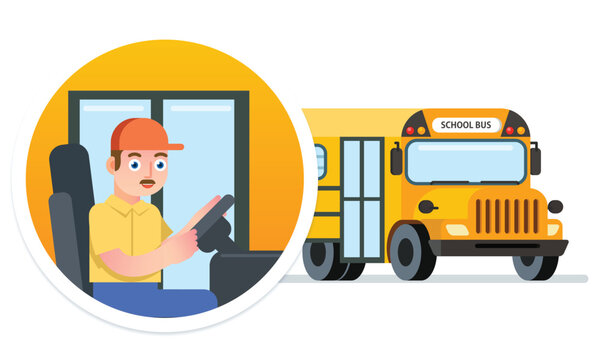 School bus driver was sitting behind the wheel Stock Vector | Adobe Stock