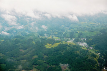 Cityscape and forest seen from above