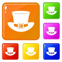 Top hat with buckle icons set collection vector 6 color isolated on white background