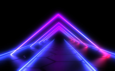 Fototapeta na wymiar 3D abstract tunnel with neon lights. 3d illustration