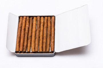 Box of cigarillos on a white background