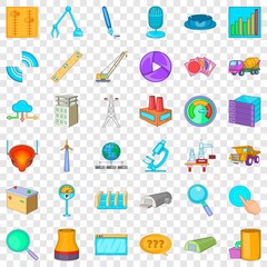 Engineering system cons set. Cartoon style of 36 engineering system vector icons for web for any design
