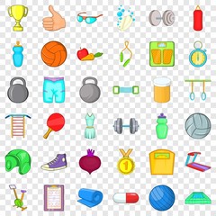 Weightlifter icons set. Cartoon style of 36 weightlifter vector icons for web for any design