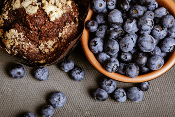 delicious airy muffins with blueberry berries