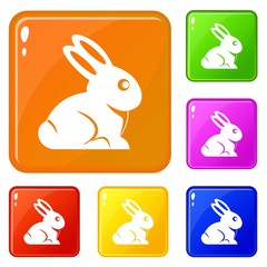 Easter bunny icons set collection vector 6 color isolated on white background