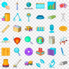 Searching cons set. Cartoon style of 36 searching vector icons for web for any design