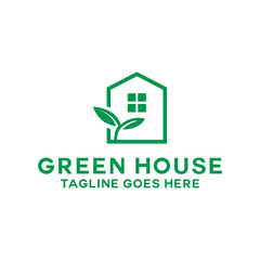 Green House Logo Design Vector with concept of home and leaf icon for real estate, property, residence and mortgage. Green House logo Symbol Vector Design