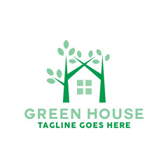 Green House Logo Design Vector with concept of home and leaf icon for real estate, property, residence and mortgage. Green House logo Symbol Vector Design
