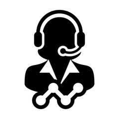 Line chart icon vector female data support customer service person profile avatar with headphone and graph for online assistant in glyph pictogram illustration