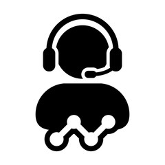 Report icon vector male customer data support person profile avatar with headphone and line graph for online assistant in glyph pictogram illustration