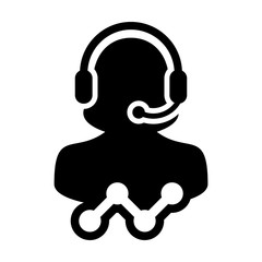 Helpline icon vector female data support customer service person profile avatar with headphone and line graph for online assistant in glyph pictogram illustration