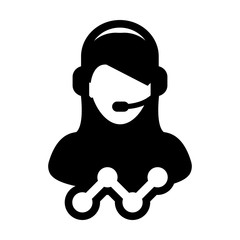 Hotline icon vector female data customer support service person profile avatar with headphone and line graph for online assistant in glyph pictogram illustration