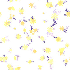 Fototapeta na wymiar yellow warm simple plain vector smooth flowers in seamless pattern