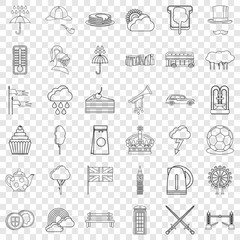 London icons set. Outline style of 36 london vector icons for web for any design