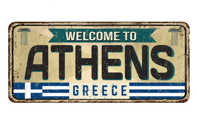 Welcome to Athens vintage rusty metal sign - obrazy, fototapety, plakaty