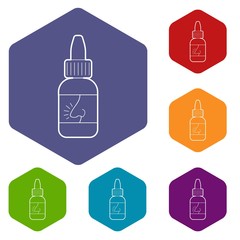 Nasal drops icons vector colorful hexahedron set collection isolated on white