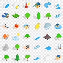 Volcano icons set. Isometric style of 36 volcano vector icons for web for any design