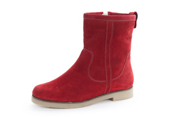 Female autumn-winter leather ankle  boots isolated on white background