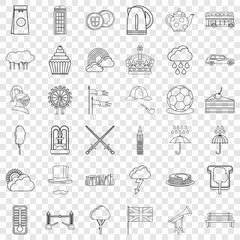 Pound icons set. Outline style of 36 pound vector icons for web for any design