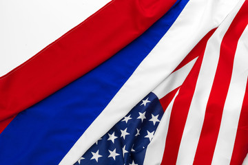 Usa american flag and Russian flag together background