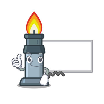 Thumbs Up With Board Bunsen Burner Isolated With The Cartoon