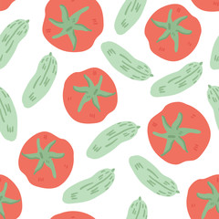 Cucumber and Red tomato seamless pattern