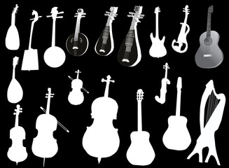 eighting white musical instruments isolated on black