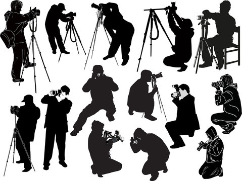 illustration with fourteen photographers on white