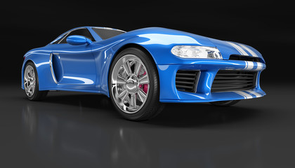 Fototapeta na wymiar Sport car, blue color with white strips