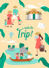 Make the trip. Summer Holiday vector Illustration, template poster.