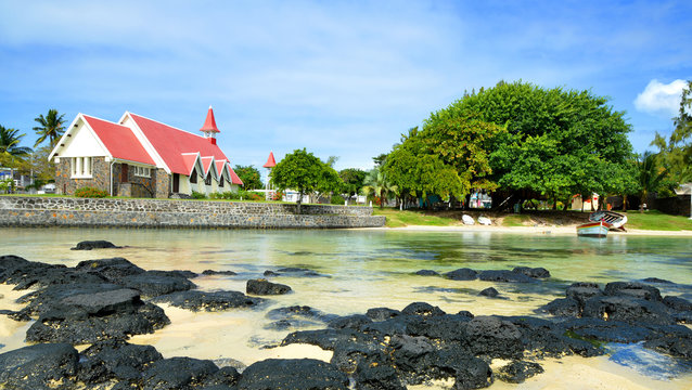 Church on the beach in Cap Malheureux on Mauritius Island.