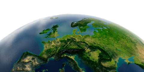 Fototapeta premium Szczegółowa ziemia na białym tle. Europa Środkowa