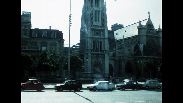Paris 1970s. The Church of Saint-Germain-l�Auxerrois. Vintage Old Film Home Movie