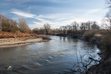Odra river meander on Graniczne meandry Odry protected area on polish-czech borders near Bohumin and Chalupki