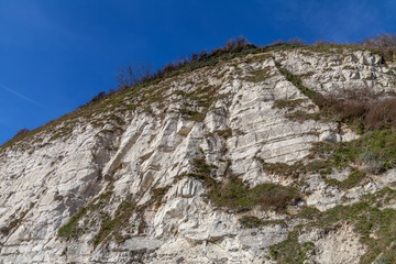 White chalk cliffs in South England at English chanel.