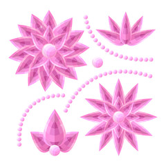 Conceptual abstract pink flower. Stylized Lotus flower. Abstract vector illustration of low poly style. stylized design element. poster design, covers, brochures. logotype. Geometry. Set of jewels.