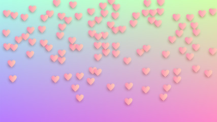 Valentine's Day Background. Many Random Falling Purple Hearts on Hologram Backdrop. Flyer Template. Heart Confetti Pattern. Vector Valentine's Day Background.
