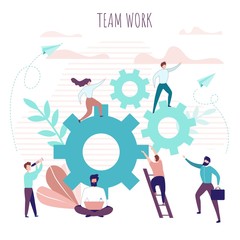 Team Work Poster with Collaborating Office People