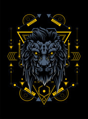 king of lion with dark crown and sacred geometry as the background