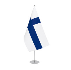 National fabric flag of Finland isolated on white background. 3d rendering illustration.