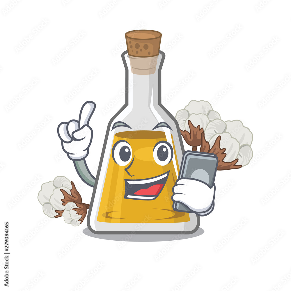 Poster with phone cottonseed oil in a mascot bottle