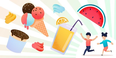 Fresh Summer Fruit, Sweets and Happy Children Set