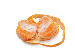 fresh peel ripe orange with shell isolated on white background.