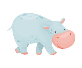 Cute cartoon hippo. Vector illustration on white background.