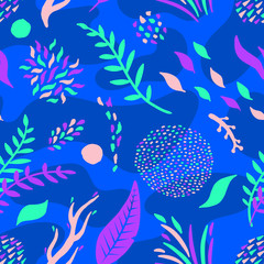 Abstract leaf elements seamless repeat pattern. Vector illustration background. For print, textile, web, home decor, fashion, surface, graphic design