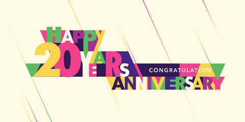 20 years anniversary vector logo, icon. Template banner with modern composition of letters