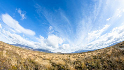 Mount Ruapehu volcano in New Zealand fisheye lens